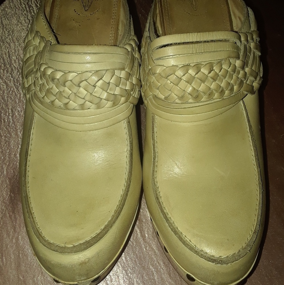 Beige/ Cream Leather Clogs